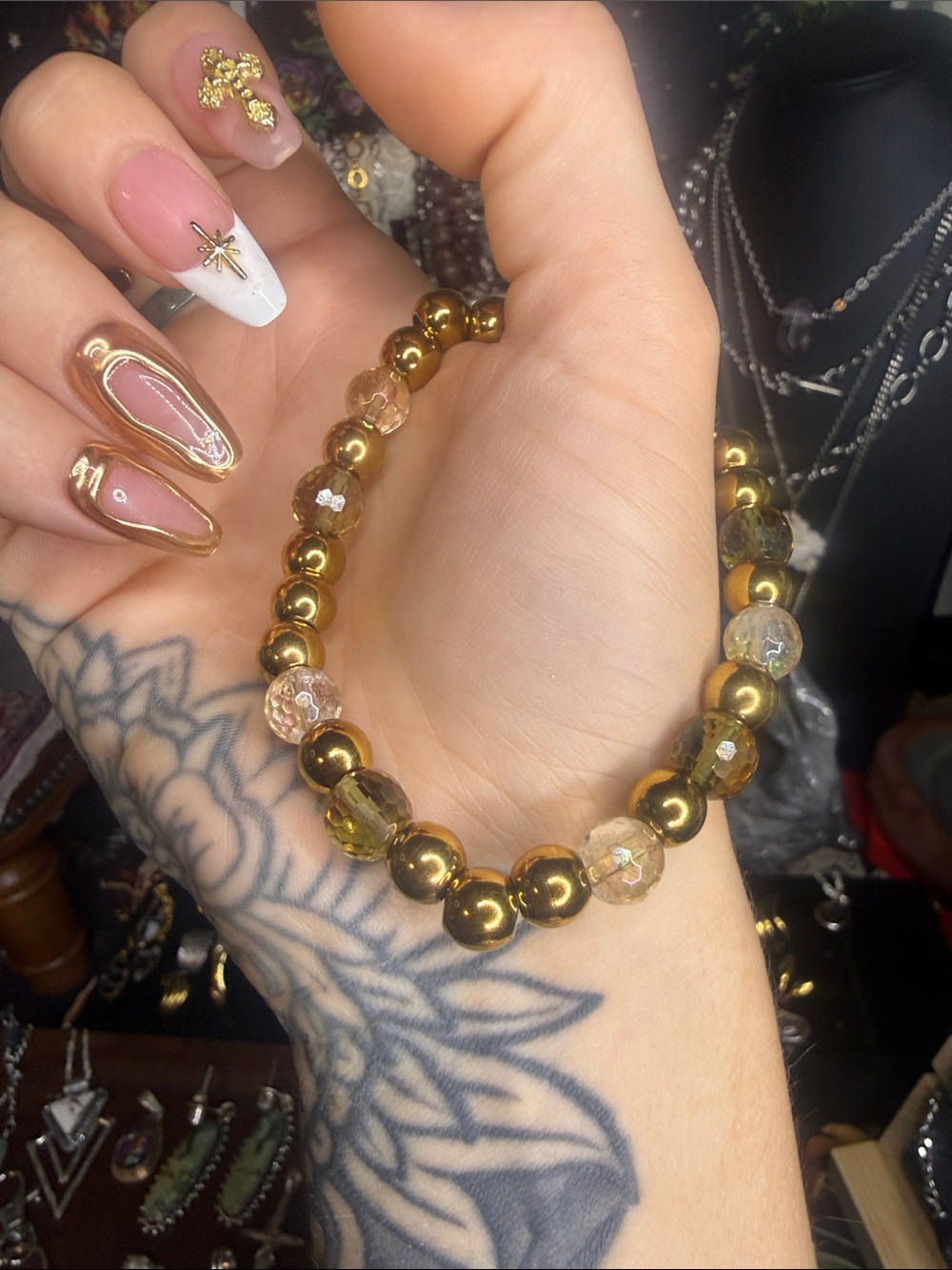 Zultanite & Aura Citrine & Gold Stainless steel stretch bracelet
